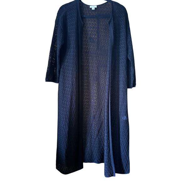 J. Jill Open front crochet weeve black cotton blend S cardigan gothic - Picture 1 of 10